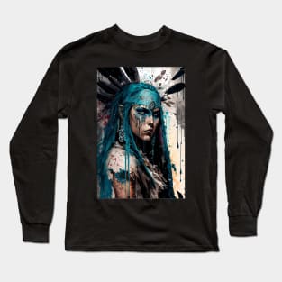 Fierce Indigenous Warrior Illustration Long Sleeve T-Shirt